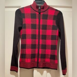 Brooks Brothers buffalo check wool zip cardigan